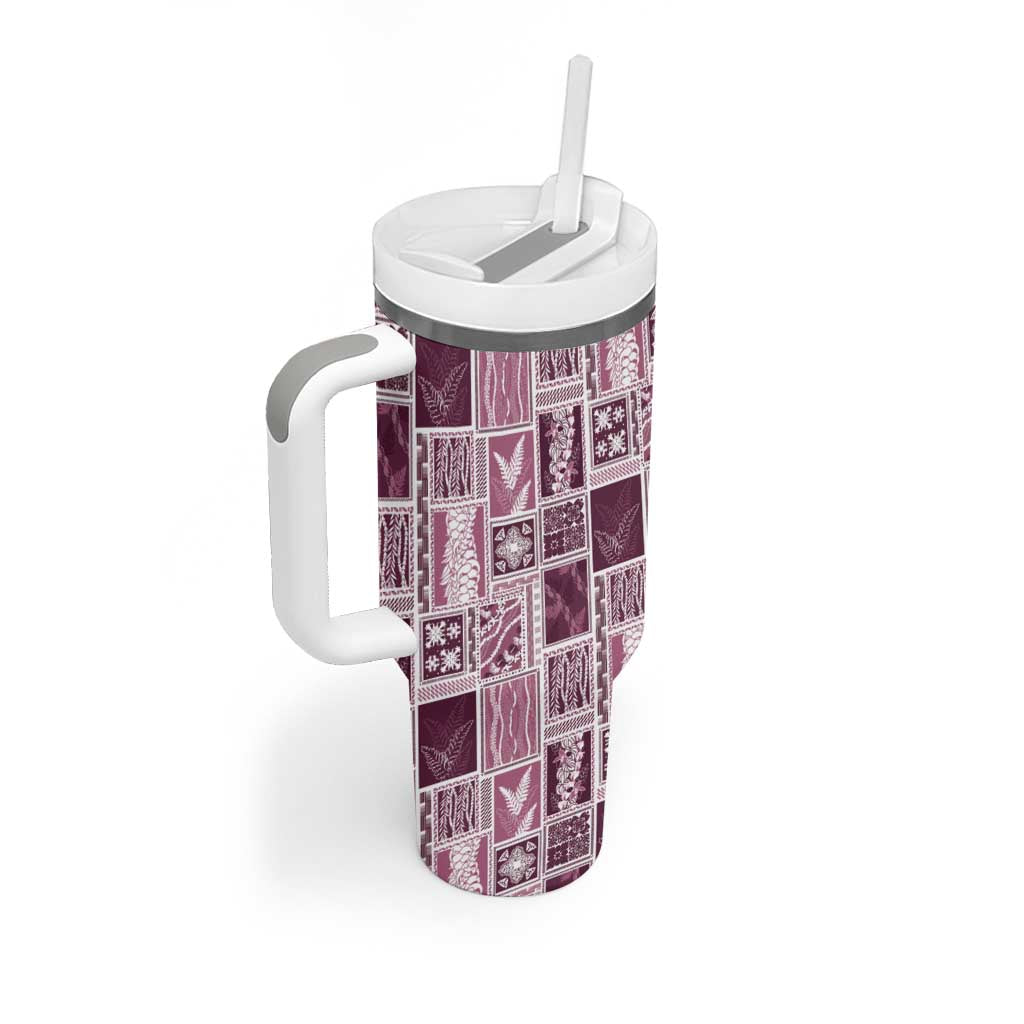 Vintage Aloha Block Quilt Tumbler With Handle Pink Inspired Lei Motifs - Polynesian Pride
