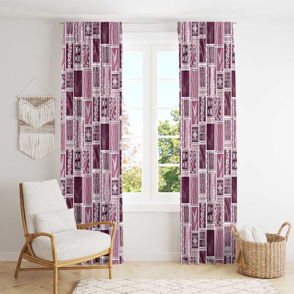 Vintage Aloha Block Quilt Window Curtain Pink Inspired Lei Motifs - Polynesian Pride