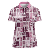 Vintage Aloha Block Quilt Women Polo Shirt Pink Inspired Lei Motifs - Polynesian Pride