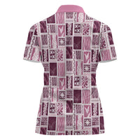 Vintage Aloha Block Quilt Women Polo Shirt Pink Inspired Lei Motifs - Polynesian Pride