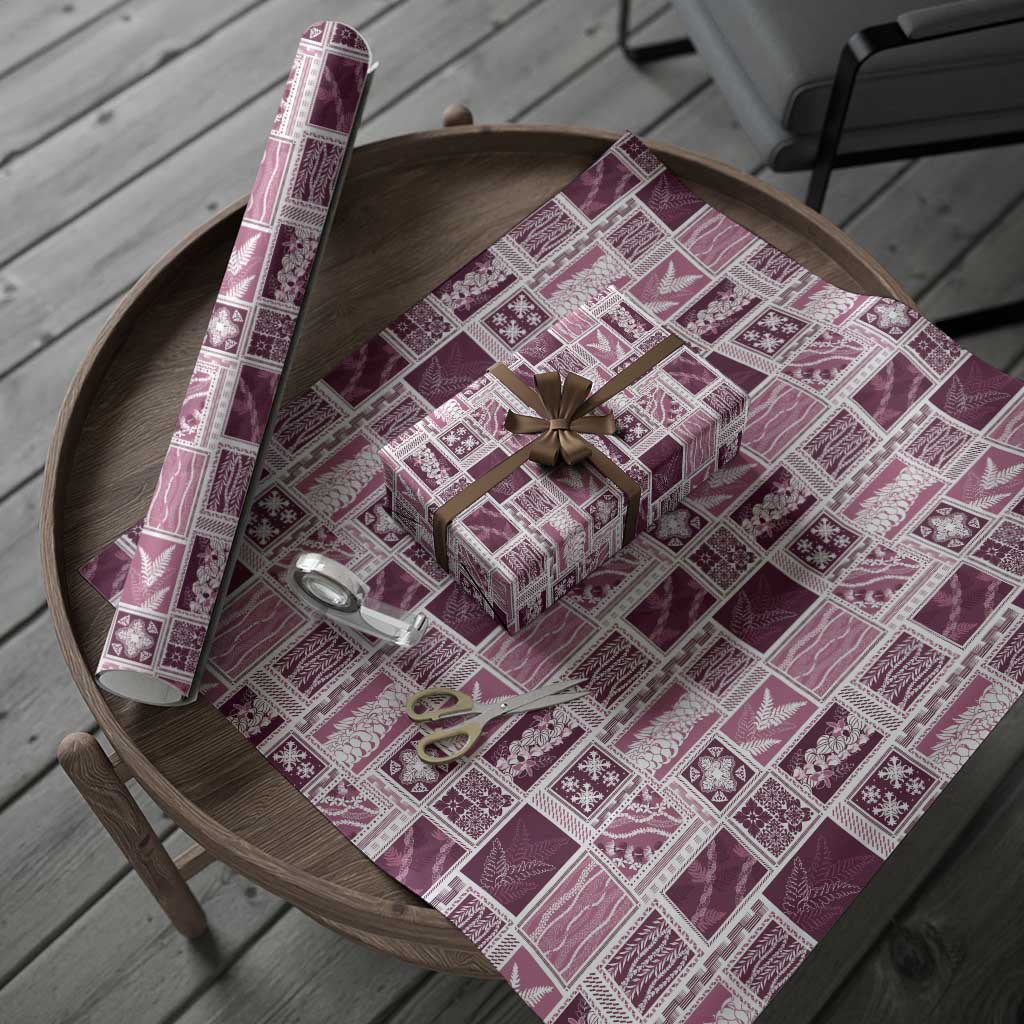 Vintage Aloha Block Quilt Wrapping Paper Pink Inspired Lei Motifs - Polynesian Pride