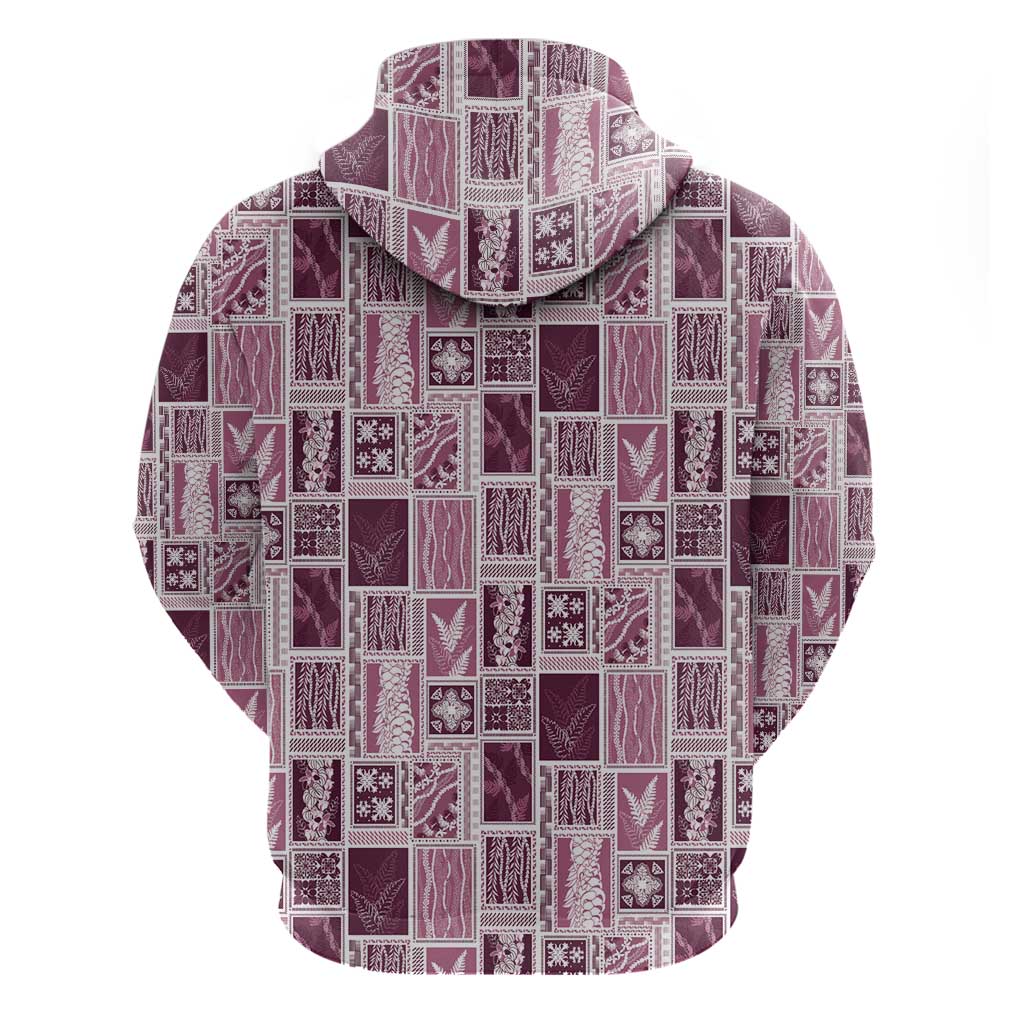 Vintage Aloha Block Quilt Zip Hoodie Pink Inspired Lei Motifs - Polynesian Pride