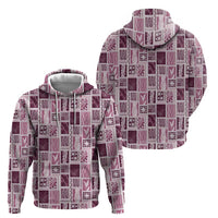 Vintage Aloha Block Quilt Zip Hoodie Pink Inspired Lei Motifs - Polynesian Pride