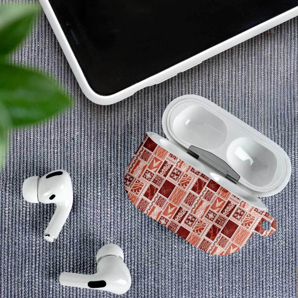 Vintage Aloha Block Quilt AirPods Case Red Inspired Lei Motifs - Polynesian Pride