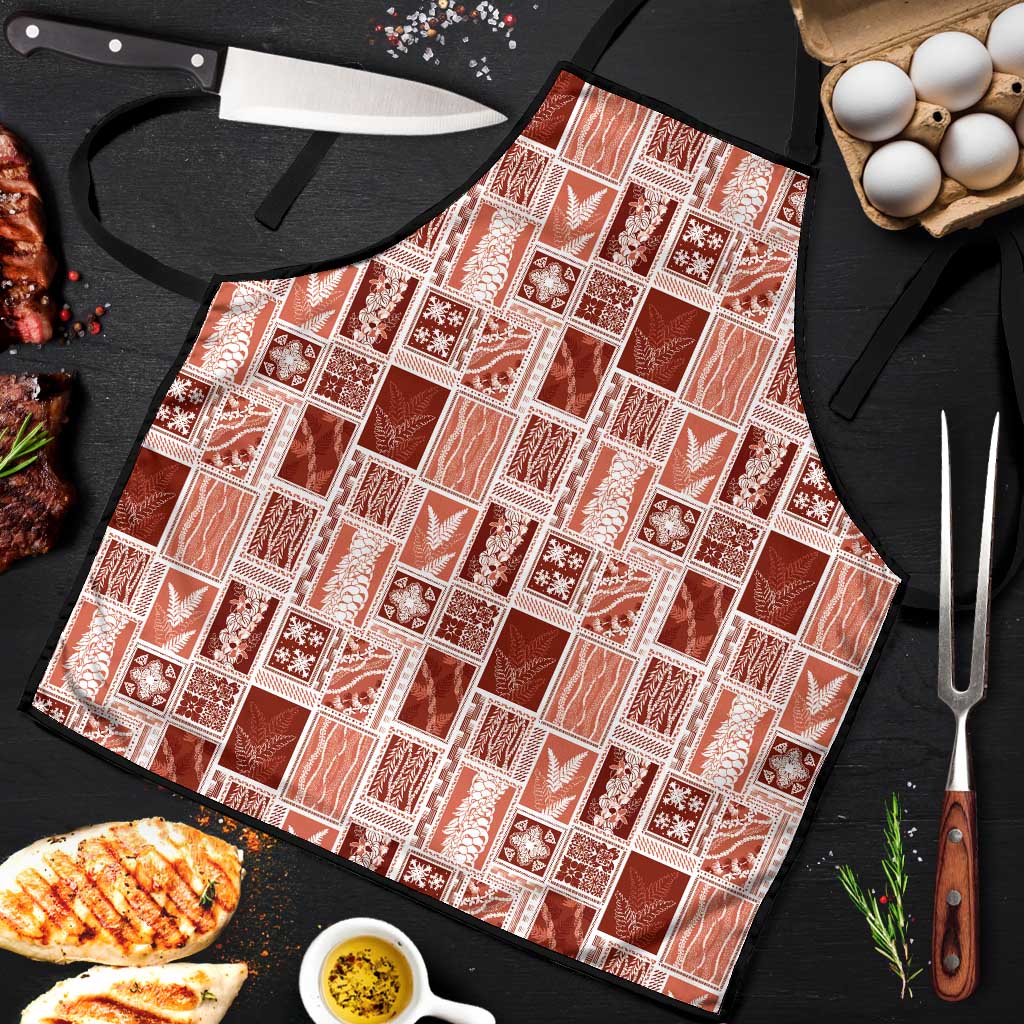 Vintage Aloha Block Quilt Apron Red Inspired Lei Motifs - Polynesian Pride