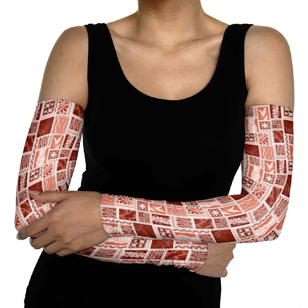 Vintage Aloha Block Quilt Arm Sleeves Red Inspired Lei Motifs - Polynesian Pride
