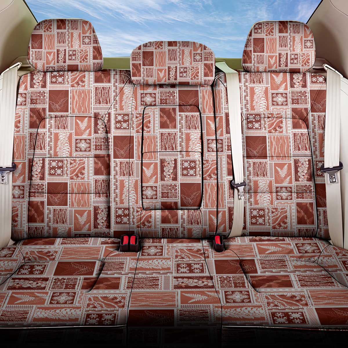 Vintage Aloha Block Quilt Back Car Seat Cover Red Inspired Lei Motifs - Polynesian Pride