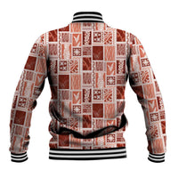 Vintage Aloha Block Quilt Baseball Jacket Red Inspired Lei Motifs - Polynesian Pride
