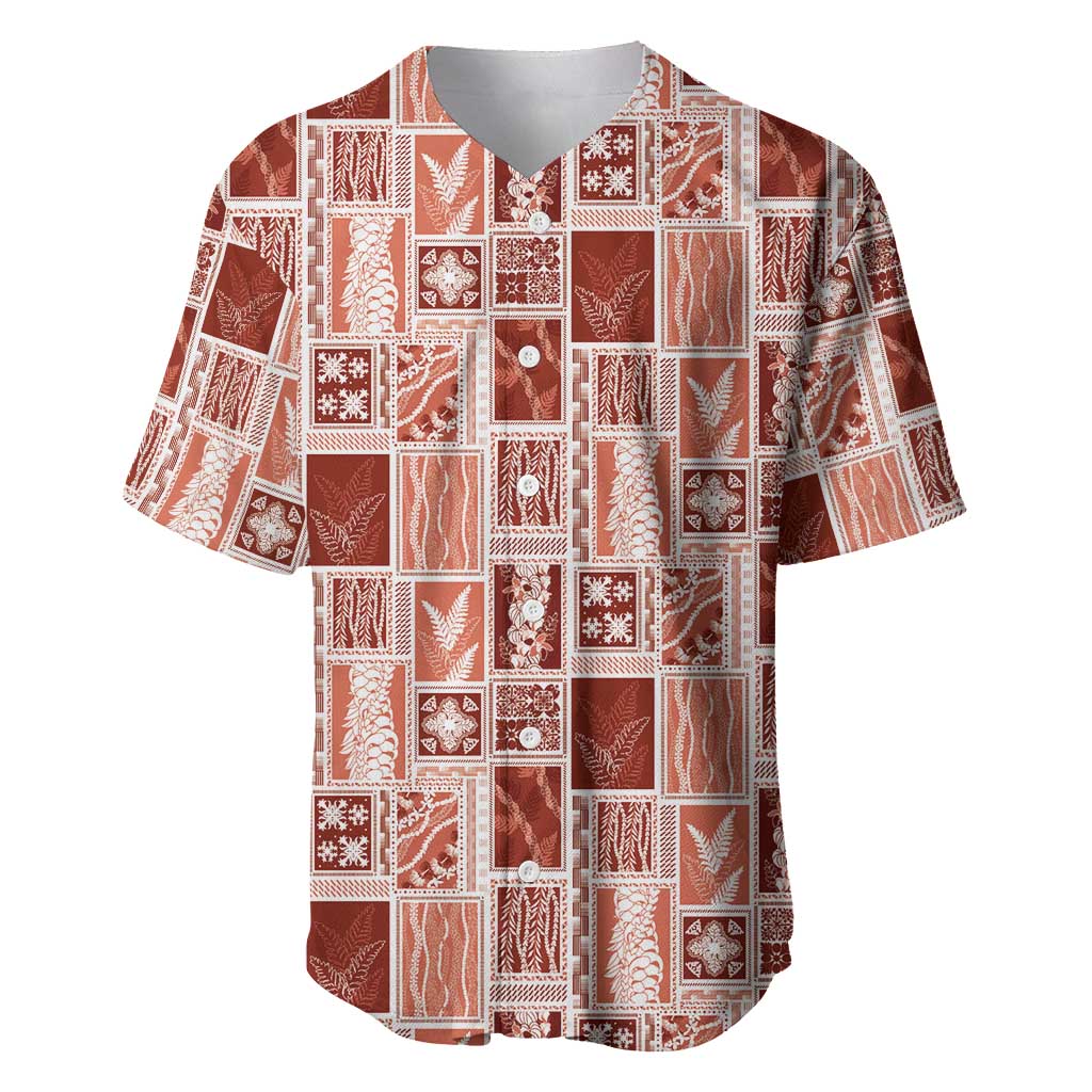 Vintage Aloha Block Quilt Baseball Jersey Red Inspired Lei Motifs - Polynesian Pride