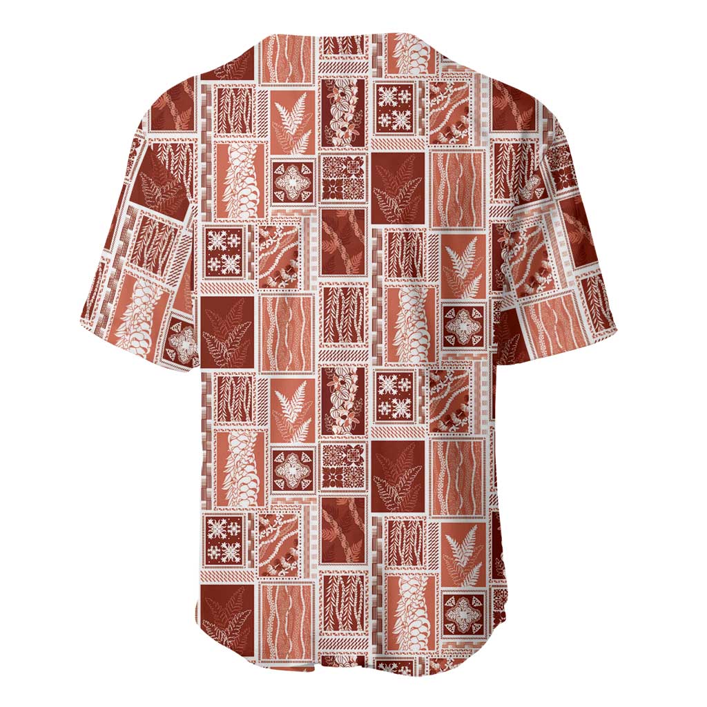 Vintage Aloha Block Quilt Baseball Jersey Red Inspired Lei Motifs - Polynesian Pride