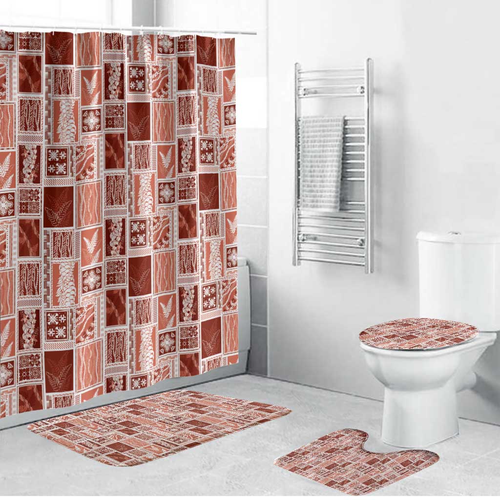 Vintage Aloha Block Quilt Bathroom Set Red Inspired Lei Motifs - Polynesian Pride