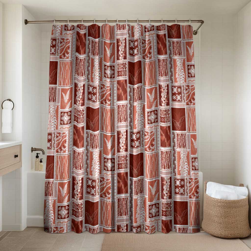 Vintage Aloha Block Quilt Bathroom Set Red Inspired Lei Motifs - Polynesian Pride
