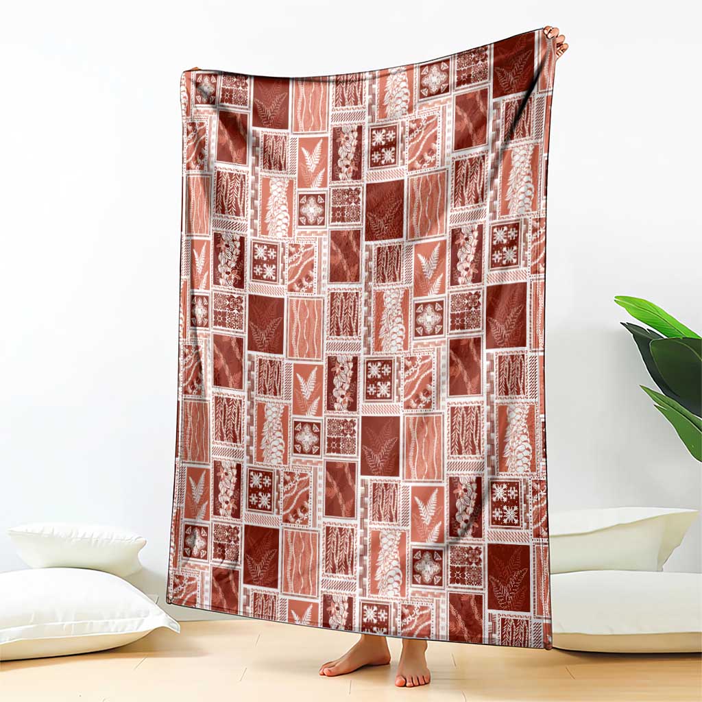 Vintage Aloha Block Quilt Blanket Red Inspired Lei Motifs - Polynesian Pride