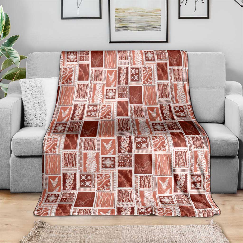 Vintage Aloha Block Quilt Blanket Red Inspired Lei Motifs - Polynesian Pride