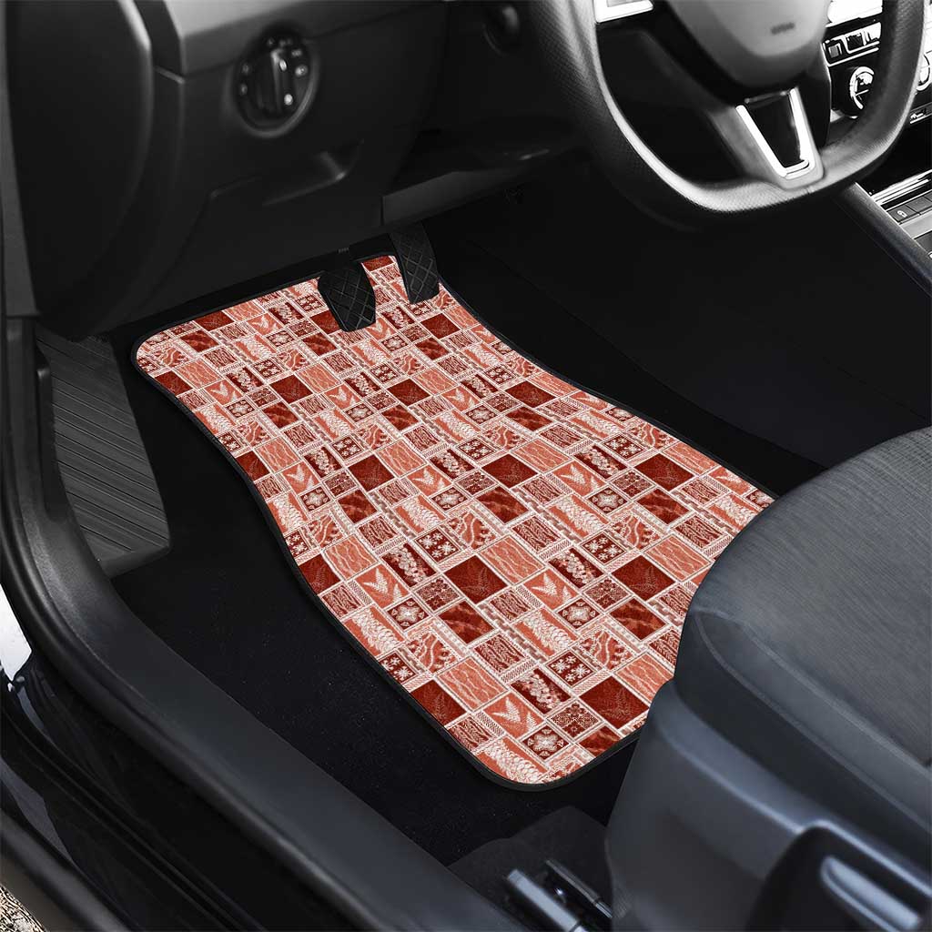 Vintage Aloha Block Quilt Car Mats Red Inspired Lei Motifs - Polynesian Pride