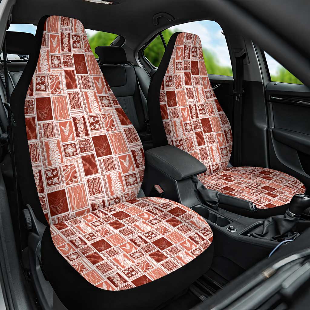 Vintage Aloha Block Quilt Car Seat Cover Red Inspired Lei Motifs - Polynesian Pride