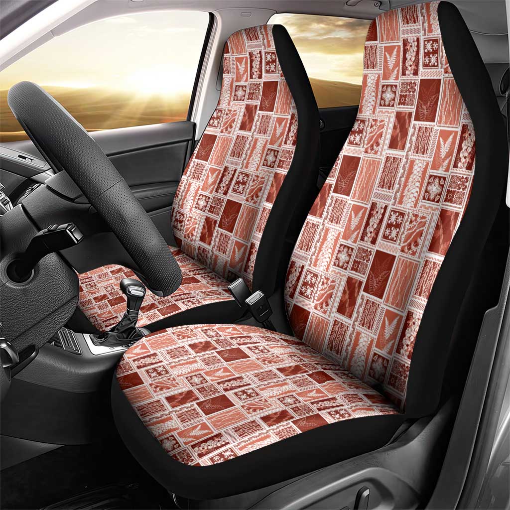 Vintage Aloha Block Quilt Car Seat Cover Red Inspired Lei Motifs - Polynesian Pride