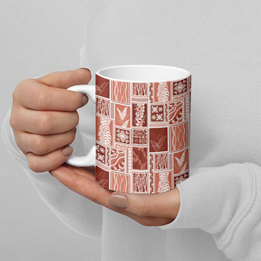 Vintage Aloha Block Quilt Ceramic Mug Red Inspired Lei Motifs - Polynesian Pride