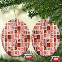 Vintage Aloha Block Quilt Ceramic Ornament Red Inspired Lei Motifs - Polynesian Pride