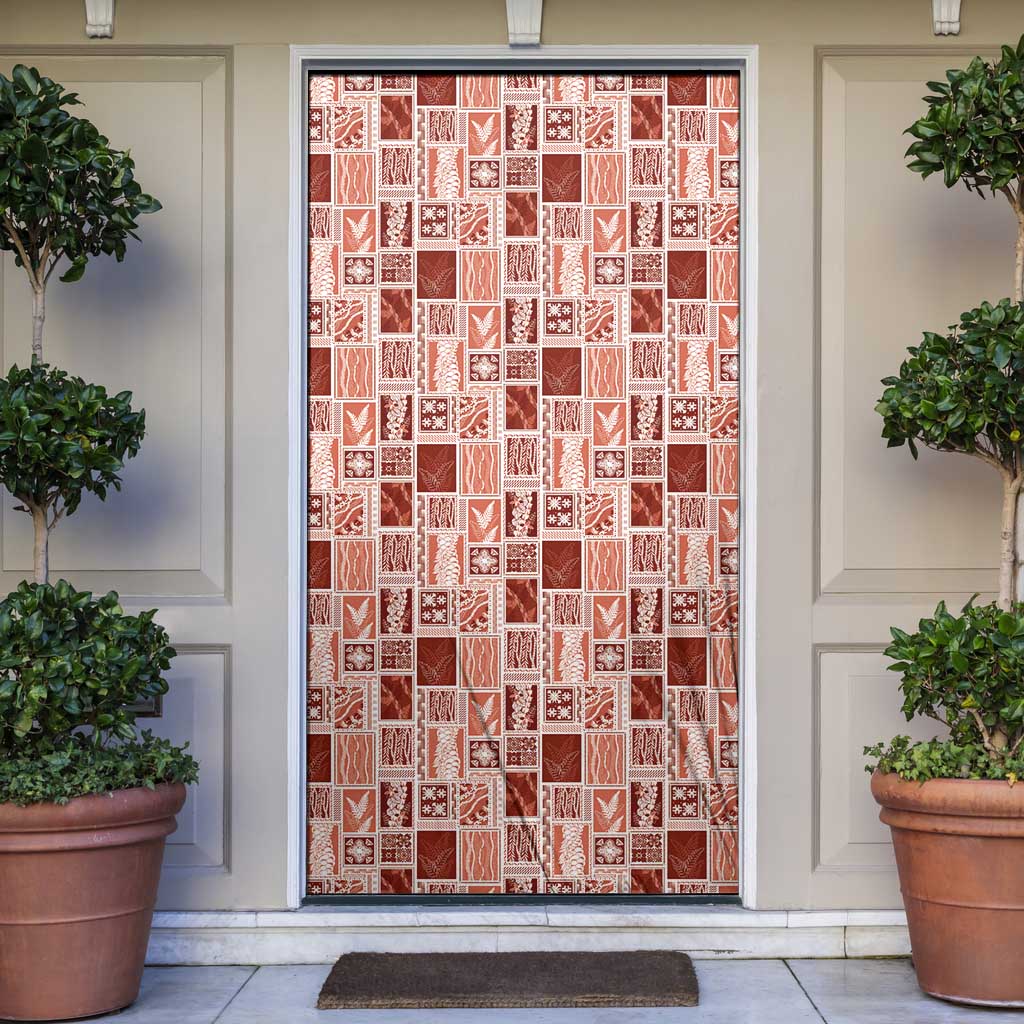 Vintage Aloha Block Quilt Door Cover Red Inspired Lei Motifs - Polynesian Pride
