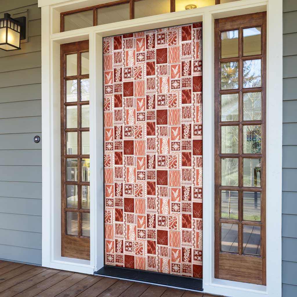 Vintage Aloha Block Quilt Door Cover Red Inspired Lei Motifs - Polynesian Pride