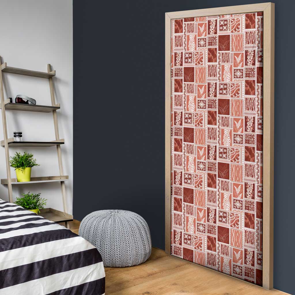 Vintage Aloha Block Quilt Door Cover Red Inspired Lei Motifs - Polynesian Pride