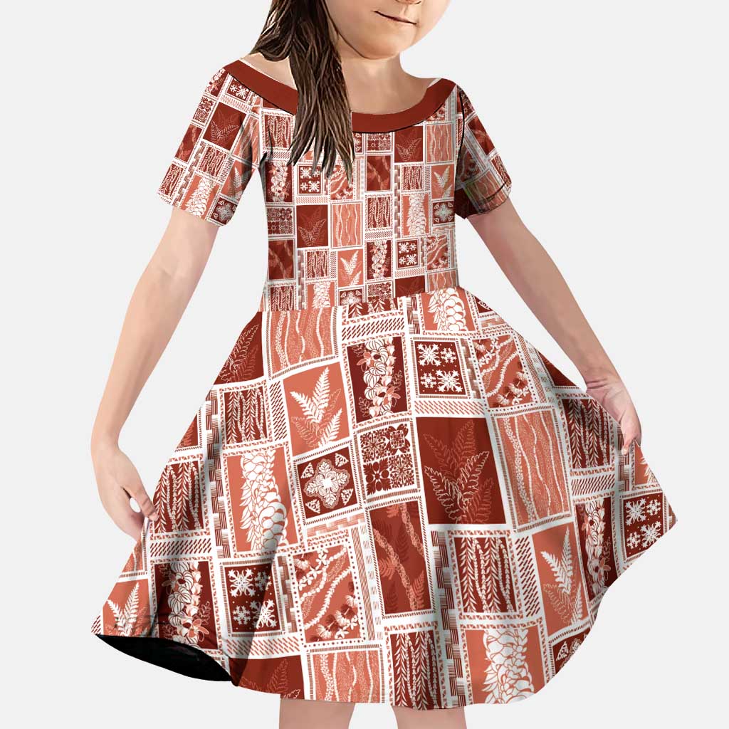Vintage Aloha Block Quilt Family Matching Mermaid Dress and Hawaiian Shirt Red Inspired Lei Motifs LT9 Daughter's Dress Red - Polynesian Pride