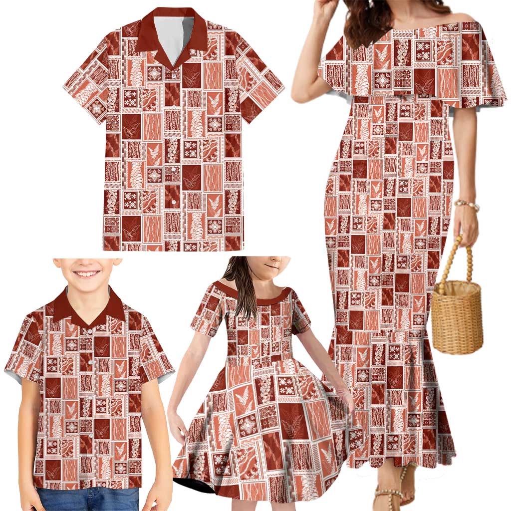 Vintage Aloha Block Quilt Family Matching Mermaid Dress and Hawaiian Shirt Red Inspired Lei Motifs LT9 - Polynesian Pride