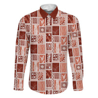 Vintage Aloha Block Quilt Family Matching Off The Shoulder Long Sleeve Dress and Hawaiian Shirt Red Inspired Lei Motifs LT9 Dad's Shirt - Long Sleeve Red - Polynesian Pride