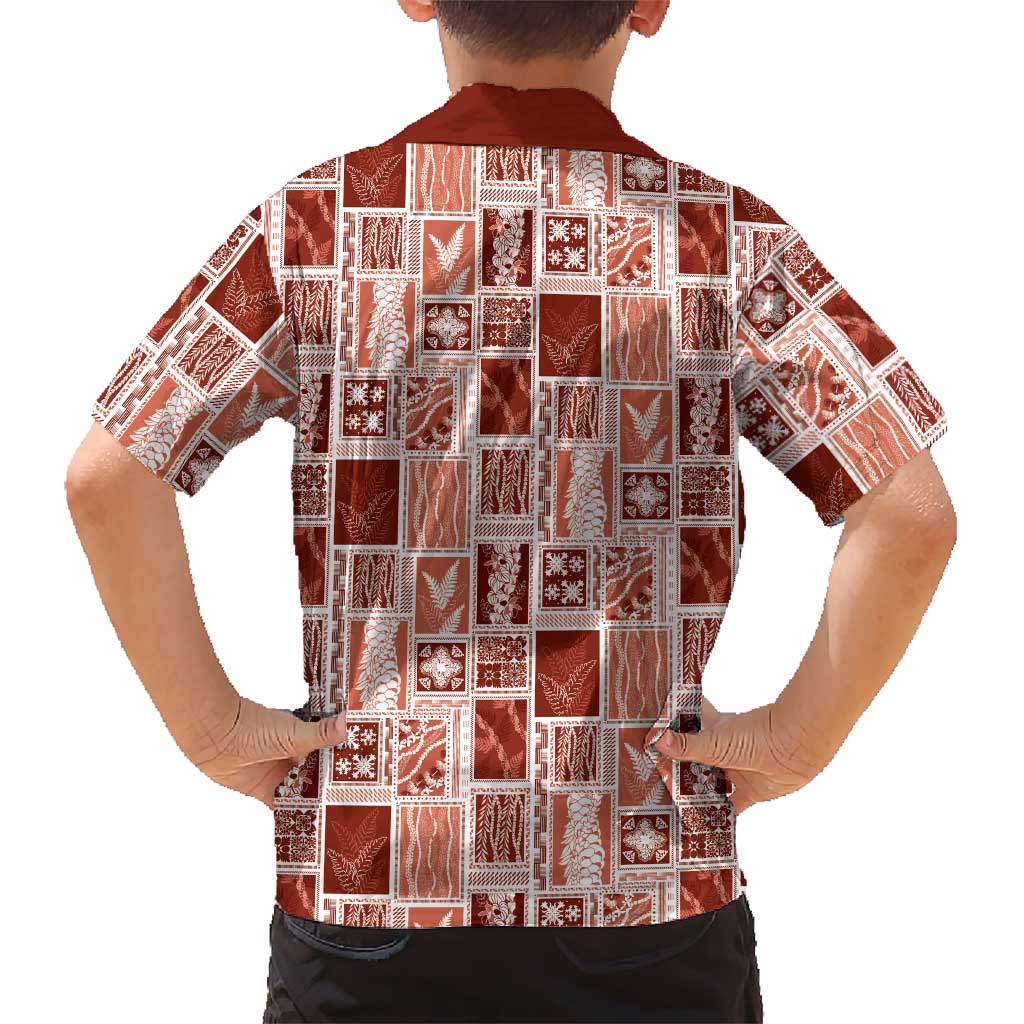 Vintage Aloha Block Quilt Family Matching Puletasi and Hawaiian Shirt Red Inspired Lei Motifs LT9 - Polynesian Pride