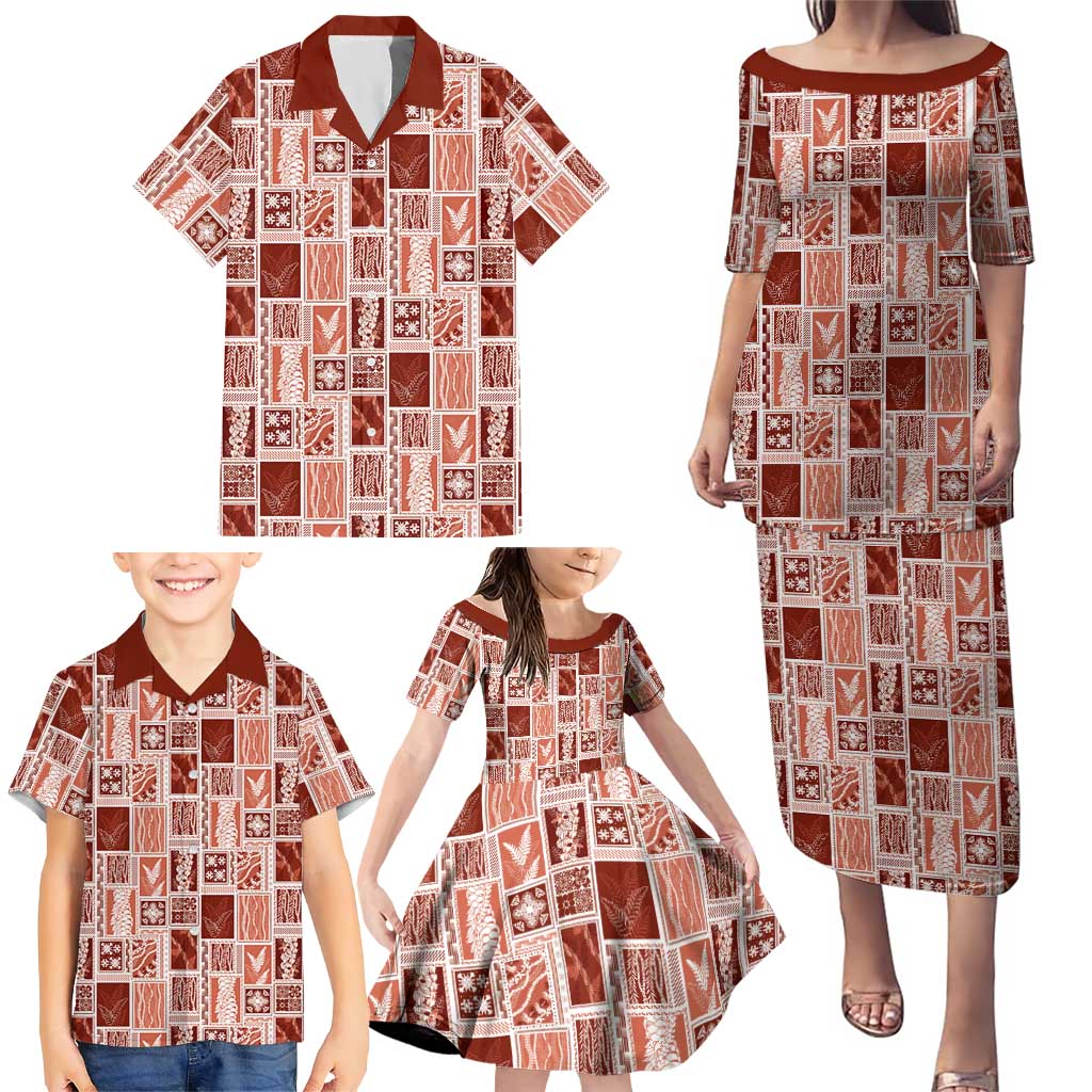 Vintage Aloha Block Quilt Family Matching Puletasi and Hawaiian Shirt Red Inspired Lei Motifs LT9 - Polynesian Pride