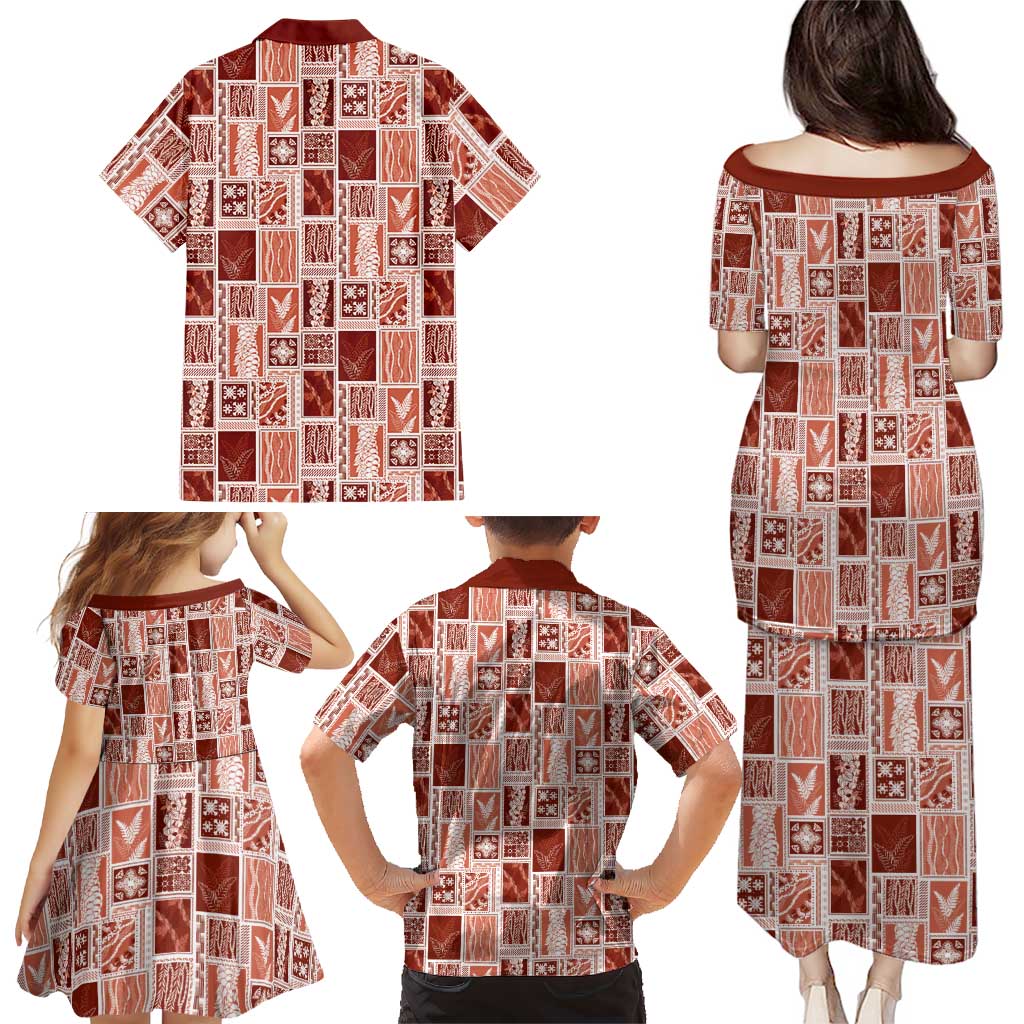 Vintage Aloha Block Quilt Family Matching Puletasi and Hawaiian Shirt Red Inspired Lei Motifs LT9 - Polynesian Pride
