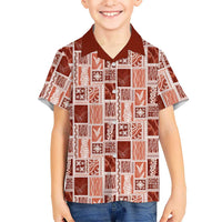 Vintage Aloha Block Quilt Family Matching Puletasi and Hawaiian Shirt Red Inspired Lei Motifs LT9 Son's Shirt Red - Polynesian Pride