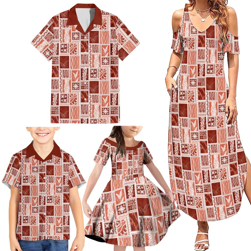 Vintage Aloha Block Quilt Family Matching Summer Maxi Dress and Hawaiian Shirt Red Inspired Lei Motifs LT9 - Polynesian Pride