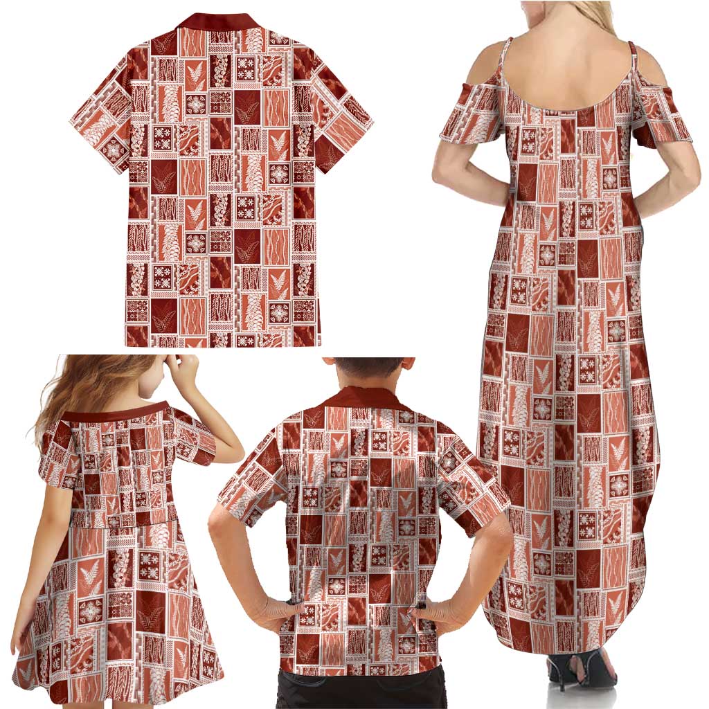 Vintage Aloha Block Quilt Family Matching Summer Maxi Dress and Hawaiian Shirt Red Inspired Lei Motifs LT9 - Polynesian Pride