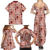 Vintage Aloha Block Quilt Family Matching Summer Maxi Dress and Hawaiian Shirt Red Inspired Lei Motifs LT9 - Polynesian Pride