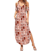 Vintage Aloha Block Quilt Family Matching Summer Maxi Dress and Hawaiian Shirt Red Inspired Lei Motifs LT9 Mom's Dress Red - Polynesian Pride
