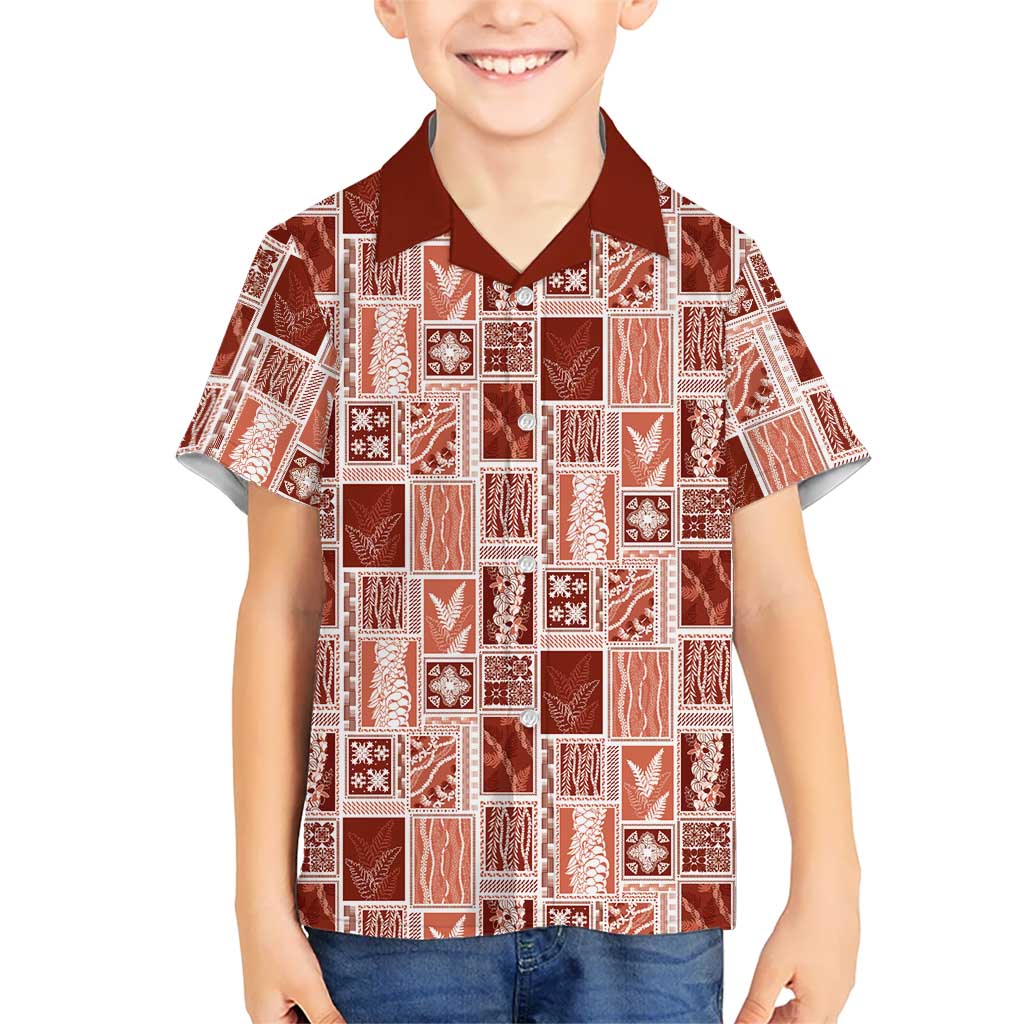 Vintage Aloha Block Quilt Family Matching Summer Maxi Dress and Hawaiian Shirt Red Inspired Lei Motifs LT9 Son's Shirt Red - Polynesian Pride