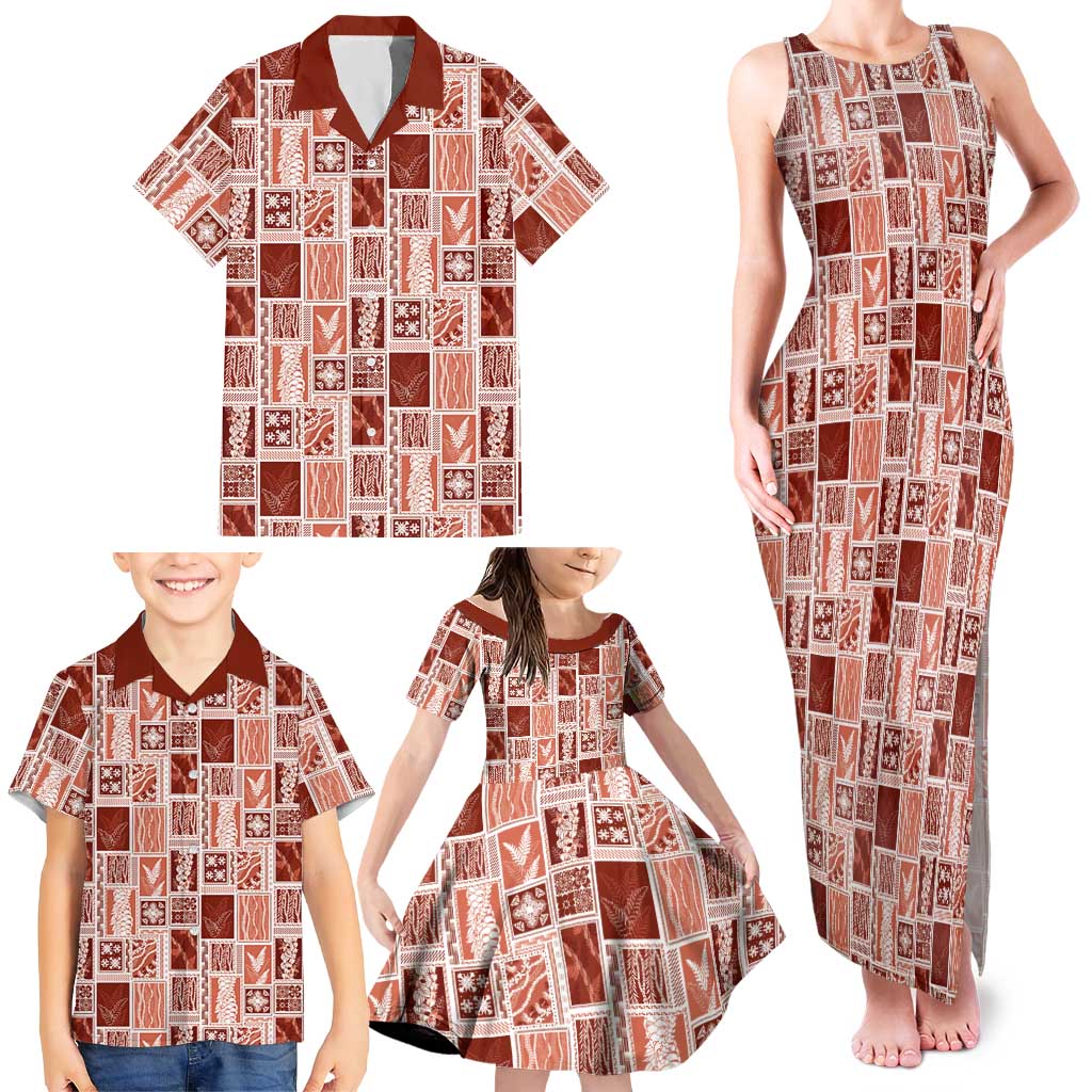 Vintage Aloha Block Quilt Family Matching Tank Maxi Dress and Hawaiian Shirt Red Inspired Lei Motifs LT9 - Polynesian Pride