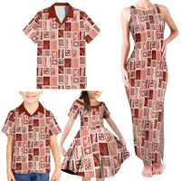 Vintage Aloha Block Quilt Family Matching Tank Maxi Dress and Hawaiian Shirt Red Inspired Lei Motifs LT9 - Polynesian Pride