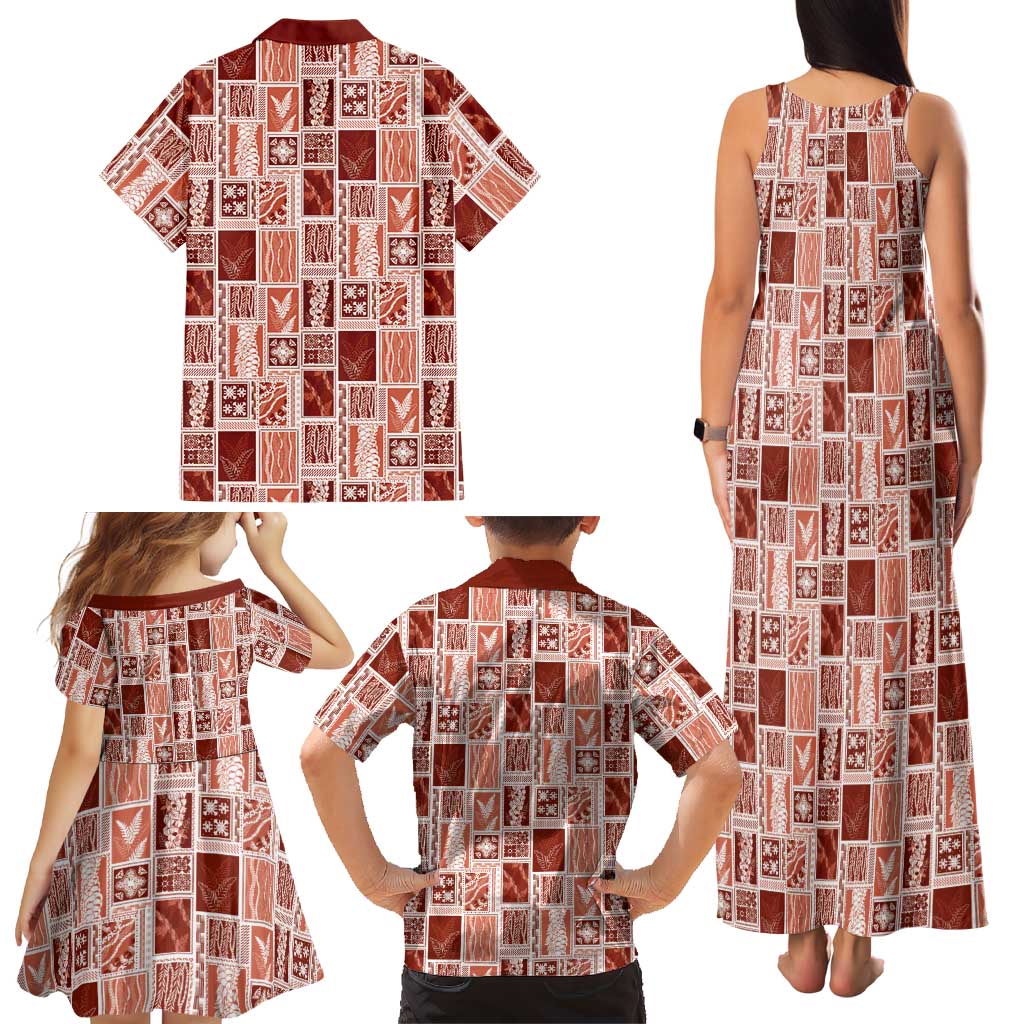 Vintage Aloha Block Quilt Family Matching Tank Maxi Dress and Hawaiian Shirt Red Inspired Lei Motifs LT9 - Polynesian Pride