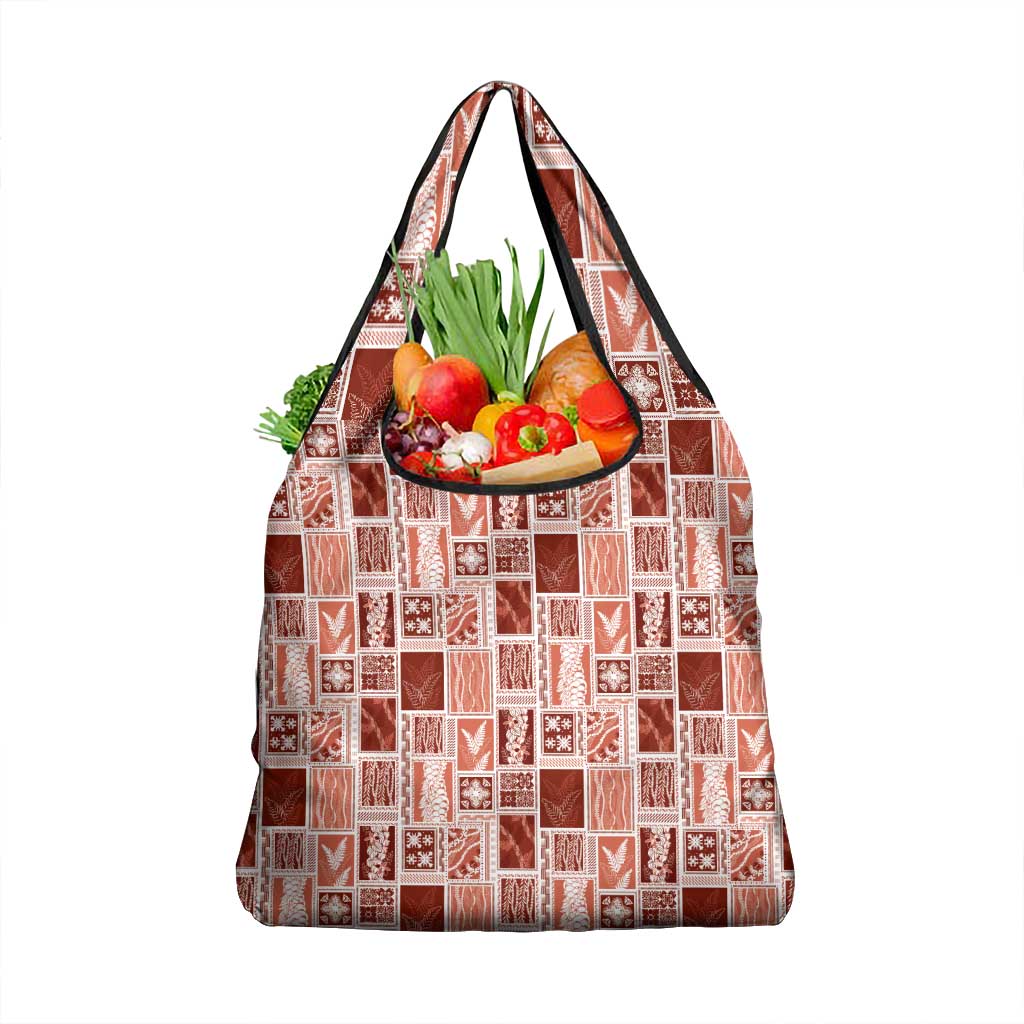 Vintage Aloha Block Quilt Grocery Bag Red Inspired Lei Motifs - Polynesian Pride
