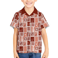 Vintage Aloha Block Quilt Hawaiian Shirt Red Inspired Lei Motifs - Polynesian Pride