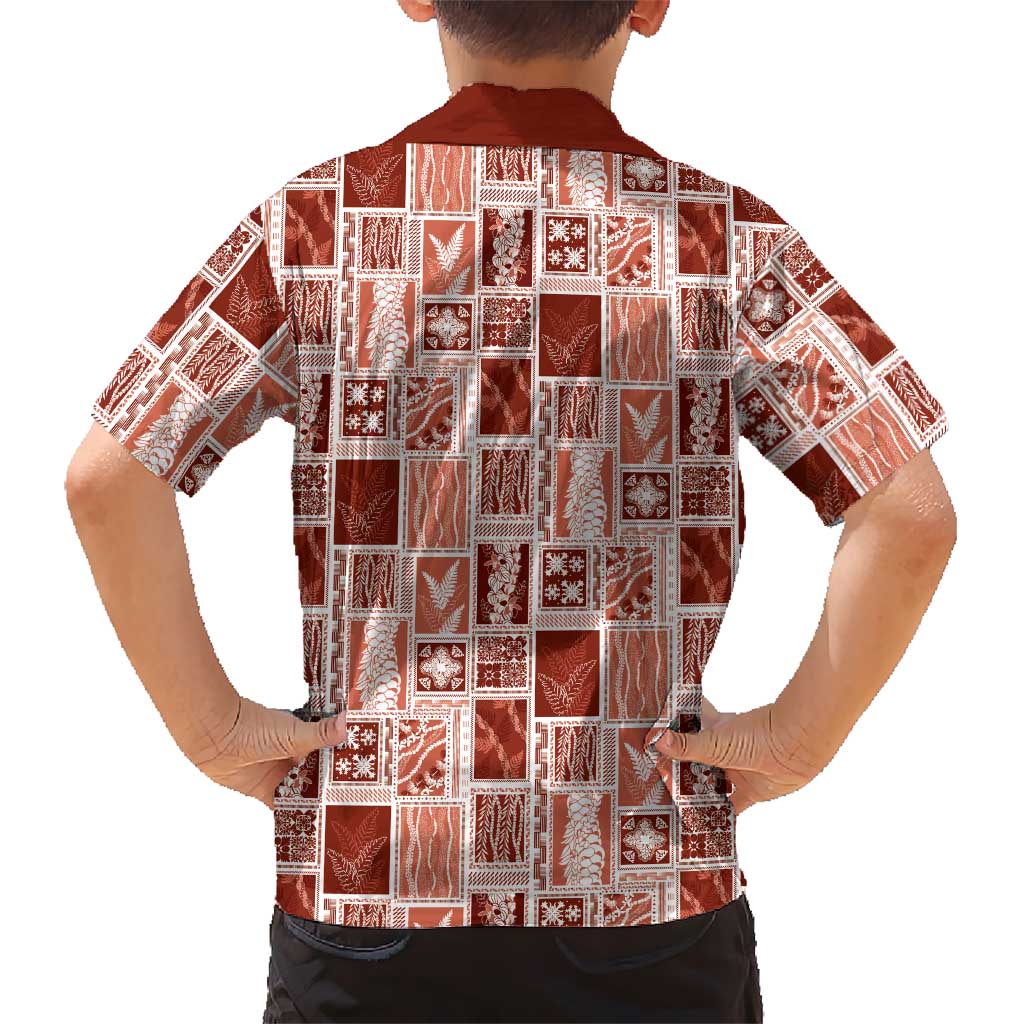 Vintage Aloha Block Quilt Hawaiian Shirt Red Inspired Lei Motifs - Polynesian Pride