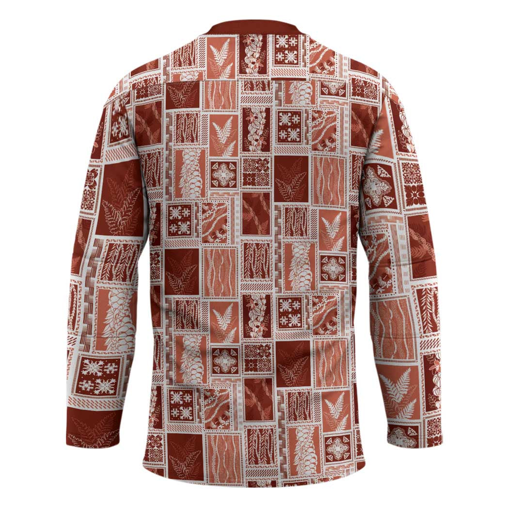 Vintage Aloha Block Quilt Hockey Jersey Red Inspired Lei Motifs - Polynesian Pride
