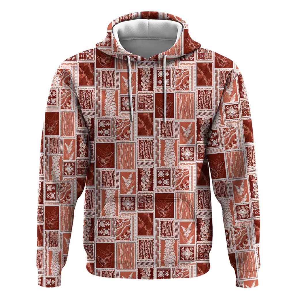 Vintage Aloha Block Quilt Hoodie Red Inspired Lei Motifs LT9 Pullover Hoodie Red - Polynesian Pride