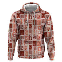 Vintage Aloha Block Quilt Hoodie Red Inspired Lei Motifs LT9 Pullover Hoodie Red - Polynesian Pride