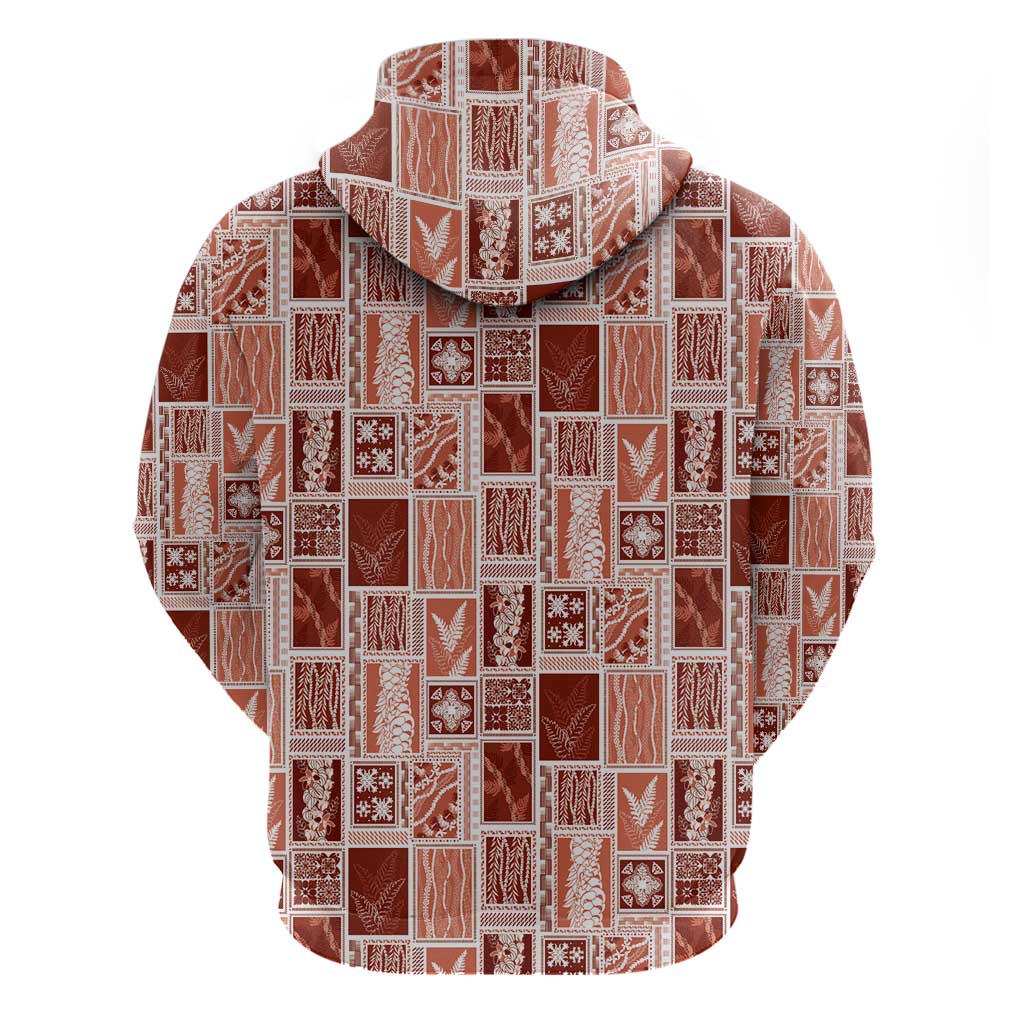 Vintage Aloha Block Quilt Hoodie Red Inspired Lei Motifs LT9 - Polynesian Pride