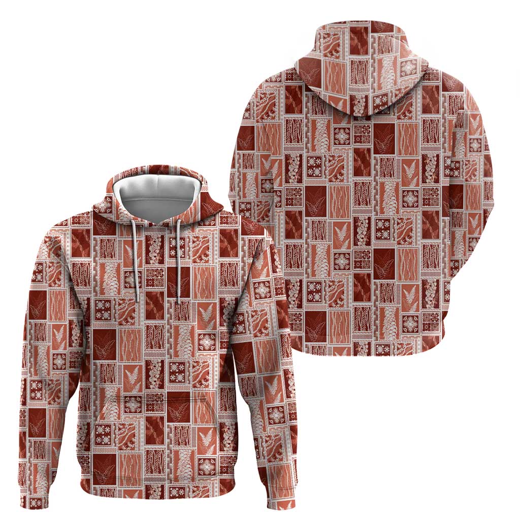 Vintage Aloha Block Quilt Hoodie Red Inspired Lei Motifs LT9 - Polynesian Pride