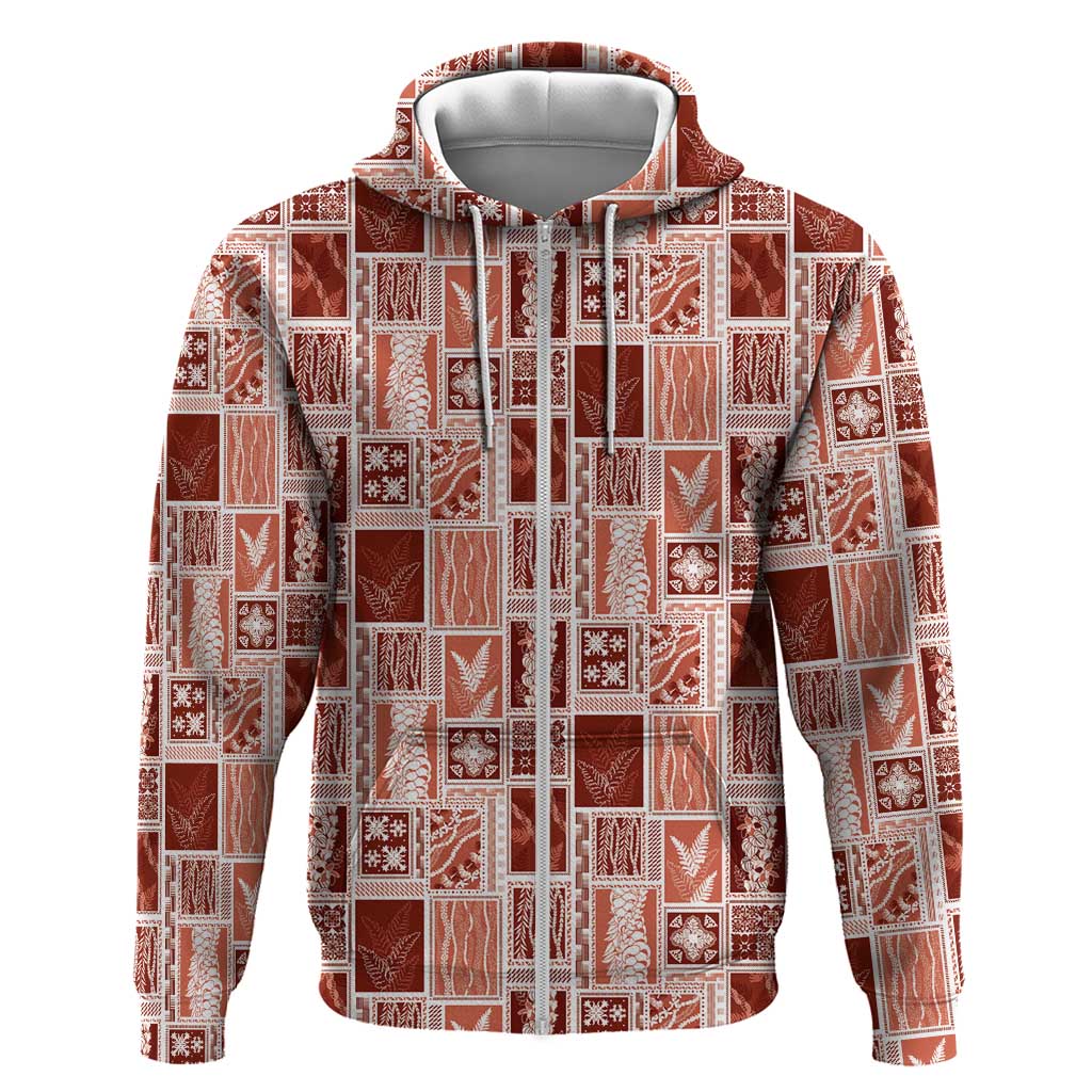 Vintage Aloha Block Quilt Hoodie Red Inspired Lei Motifs LT9 Zip Hoodie Red - Polynesian Pride